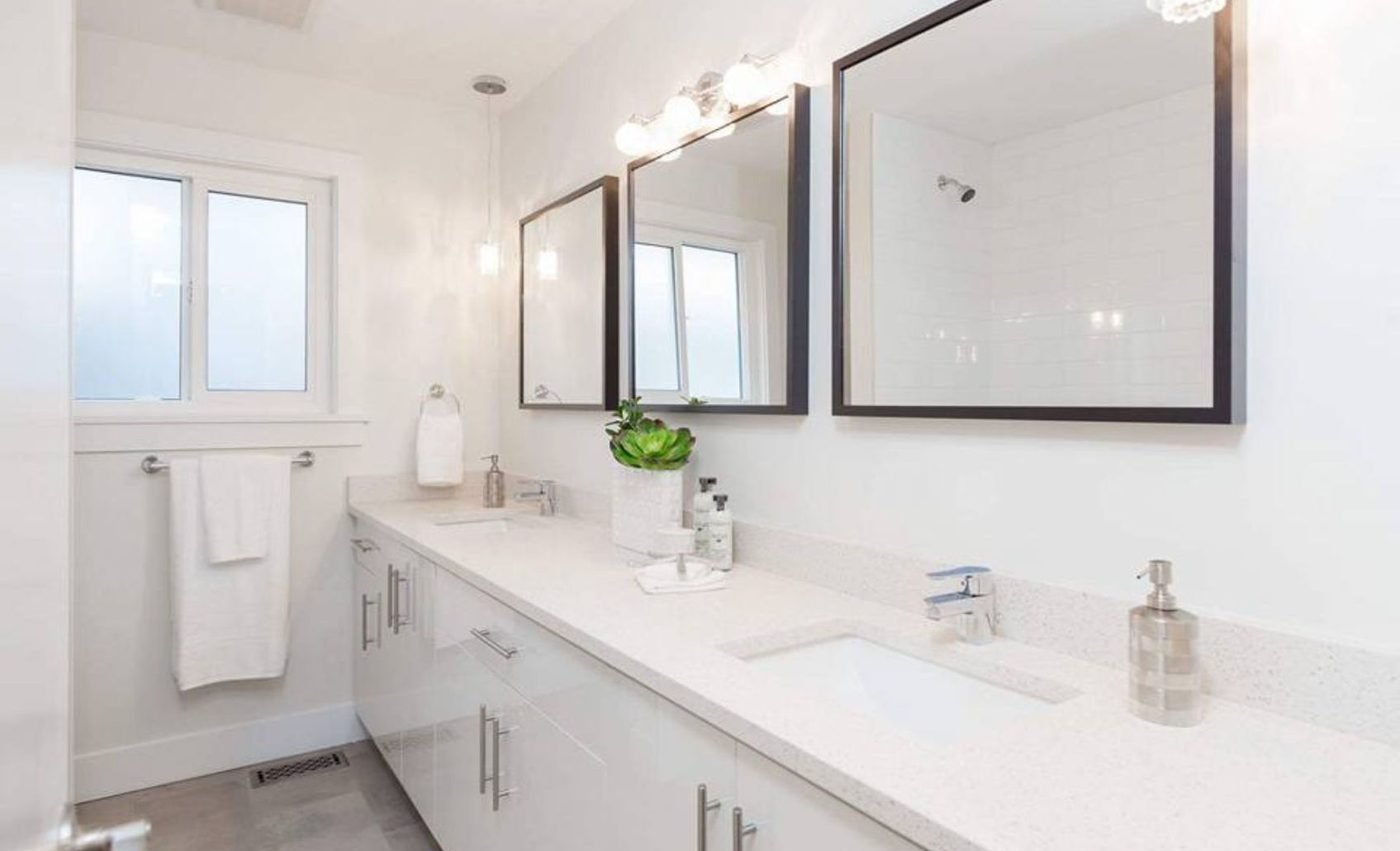 Ensuite bathroom after full renovation with walk-in shower in Vancouver